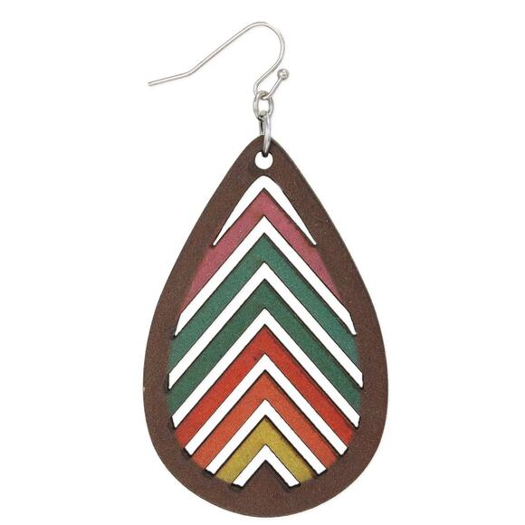 Natural Rainbow Stained Wood Teardrop Earrings - Picture 2 of 2